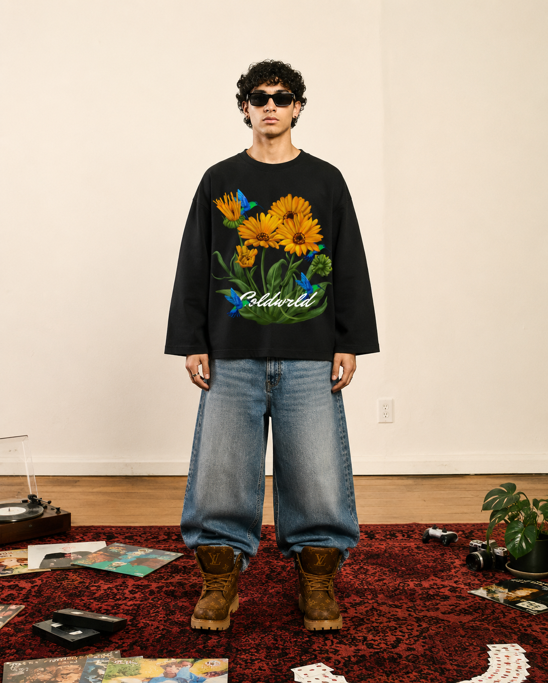 Sunflower Oversized Long Sleeve Tee – White Coldwrld