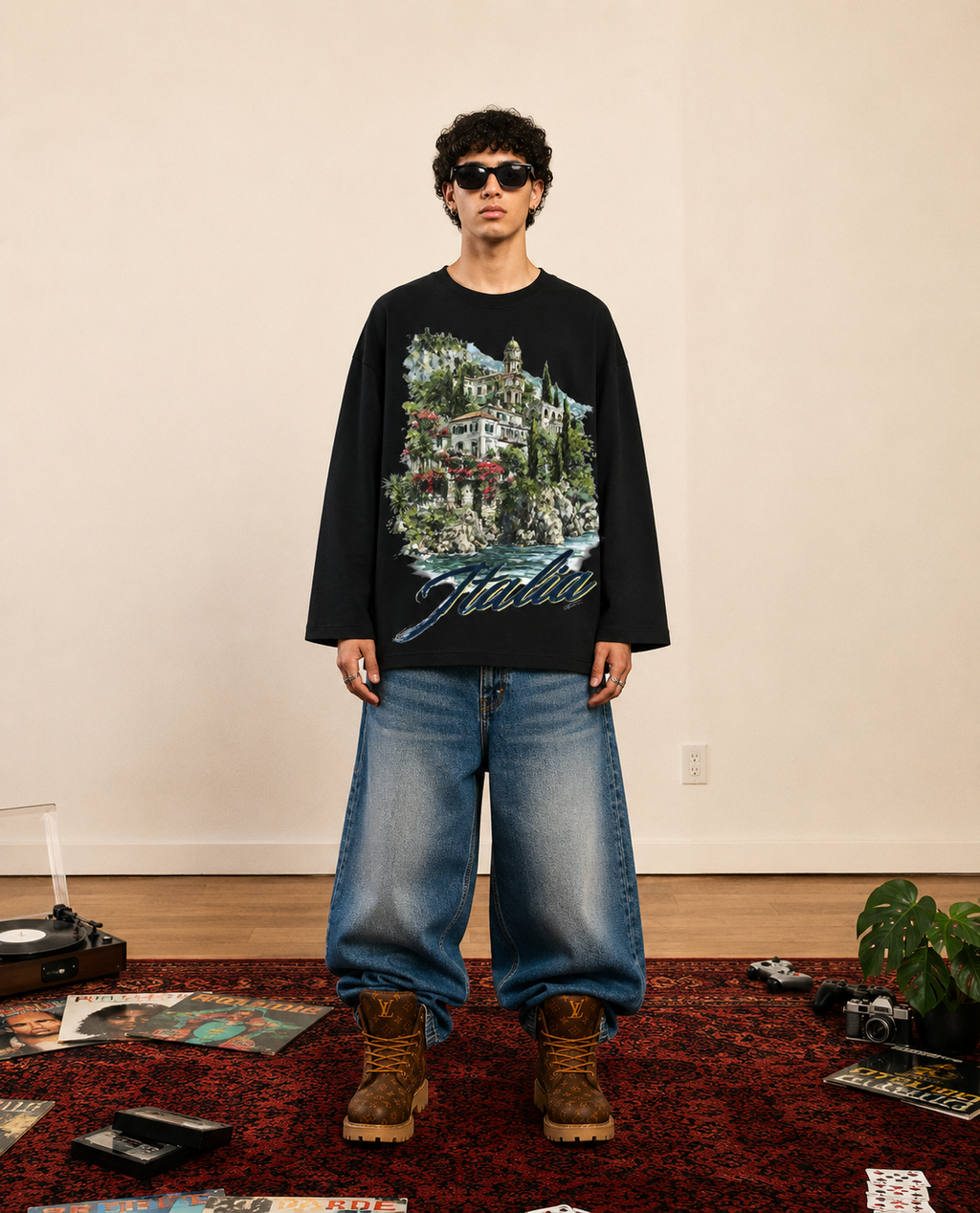 Waffle Knit Oversized Long Sleeve Tee – White Coldwrld