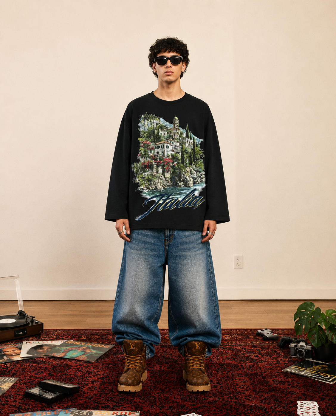 Waffle Knit Oversized Long Sleeve Tee – White Coldwrld